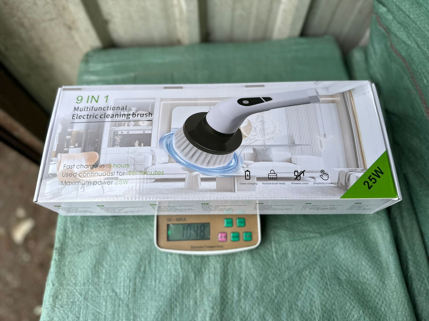 9 in 1 Electric Spin Scrubber for cleaning with Type C-USB Port, Charger, Gloves, 3 Adjustable Speed, LED Display