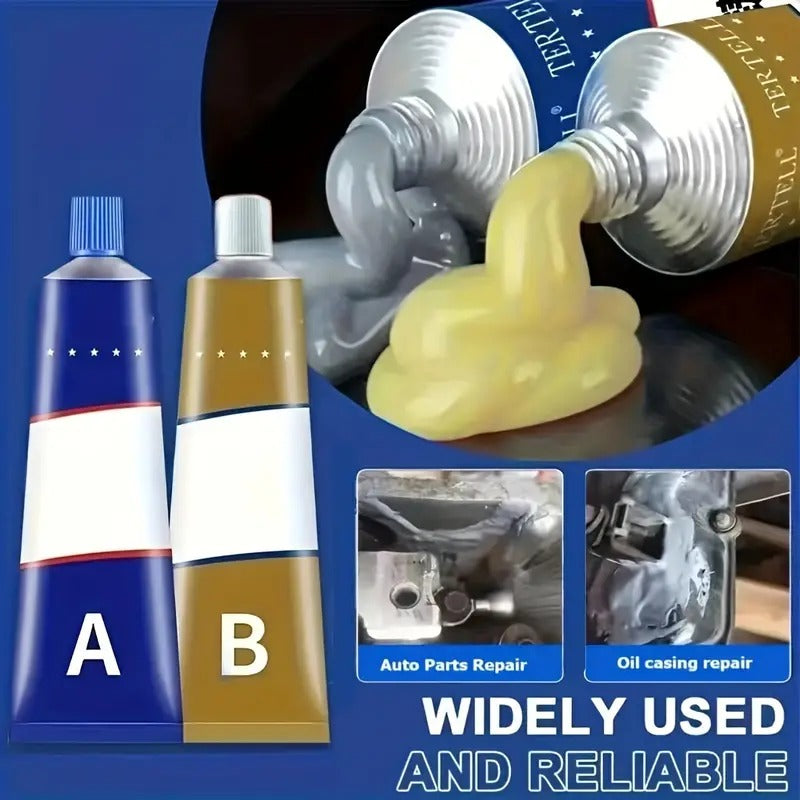 Magic Metal Mending Cold Weld Epoxy – AB Strong Adhesive Glue for Metal, Aluminum, Plastic – Waterproof, Heat-Resistant Repair Paste for Auto, Pipe, Engine, DIY Welding, Crack & Gap Filler (100G)