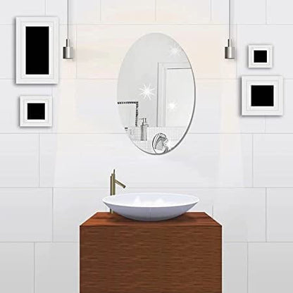 Plastic Oval Shape Adhesive Mirror Sticker for Wall On Tiles Bedroom Living Room Basin Mirror Bathroom Wall Mirror Both Side Sticker Acrylic Wall Mirror (Pack of 10)
