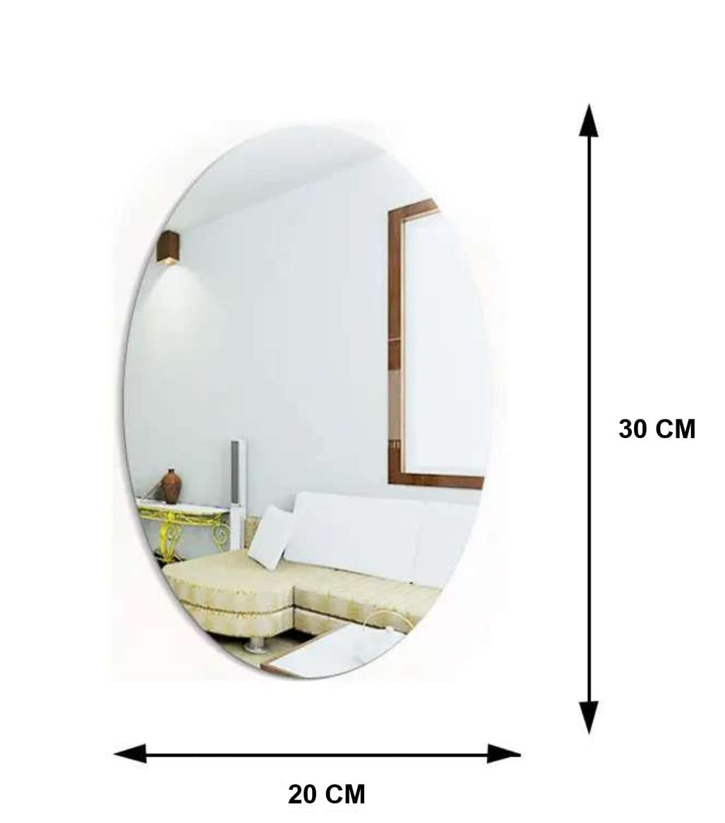 Plastic Oval Shape Adhesive Mirror Sticker for Wall On Tiles Bedroom Living Room Basin Mirror Bathroom Wall Mirror Both Side Sticker Acrylic Wall Mirror (Pack of 10)