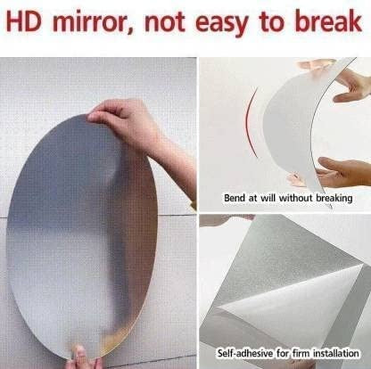 Plastic Oval Shape Adhesive Mirror Sticker for Wall On Tiles Bedroom Living Room Basin Mirror Bathroom Wall Mirror Both Side Sticker Acrylic Wall Mirror (Pack of 10)
