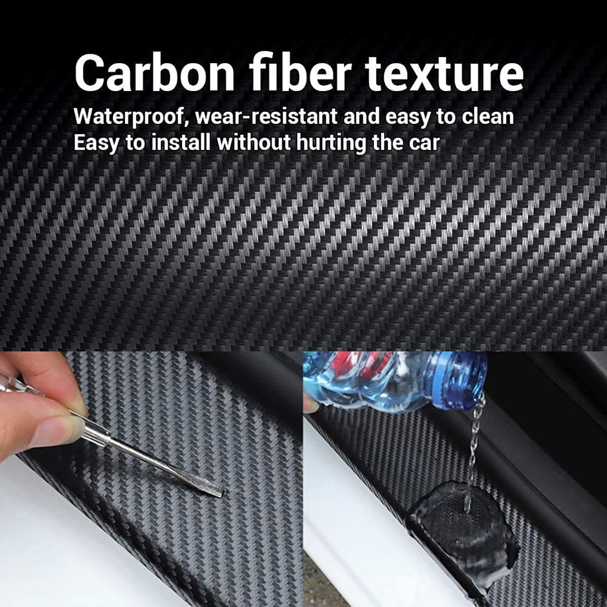 All White Car Door Transparent Carbon Fiber Seal Strip Door Edge Guard–Universal Fit