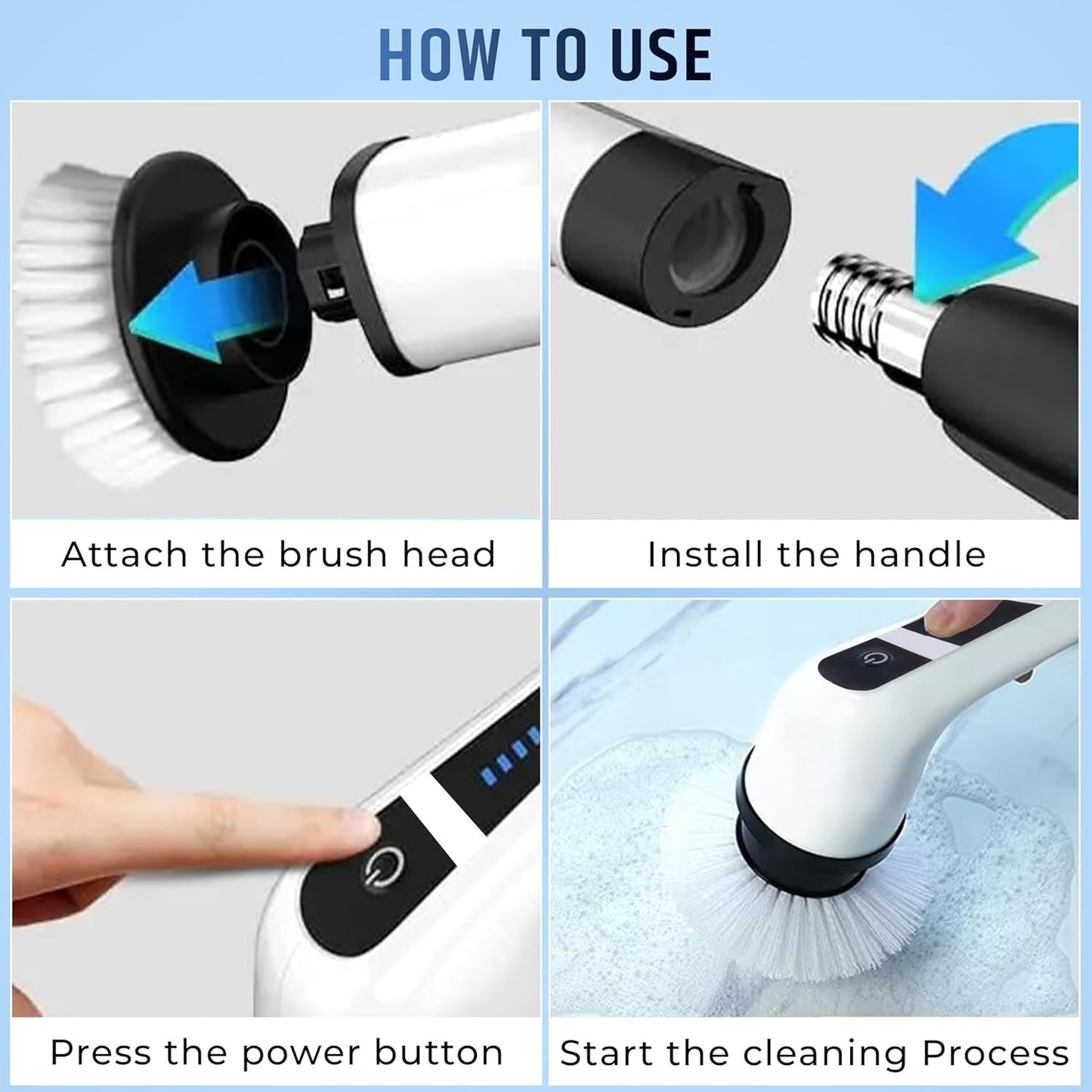 9 in 1 Electric Spin Scrubber for cleaning with Type C-USB Port, Charger, Gloves, 3 Adjustable Speed, LED Display