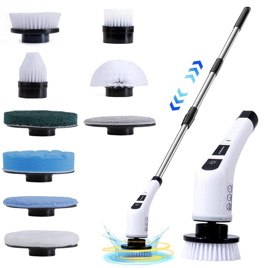 9 in 1 Electric Spin Scrubber for cleaning with Type C-USB Port, Charger, Gloves, 3 Adjustable Speed, LED Display