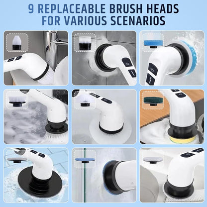 9 in 1 Electric Spin Scrubber for cleaning with Type C-USB Port, Charger, Gloves, 3 Adjustable Speed, LED Display
